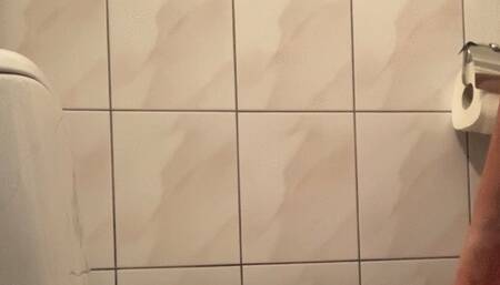 A giant fat woman on the toilet has diarrhea and is peeing