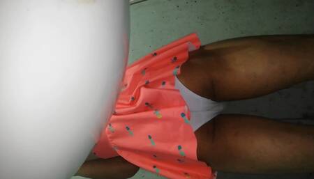 Cute hot schoolgirl showing her white panties under skirt with POV surprise