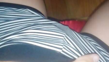 The schoolgirl (18+) closed the door in the room and caresses her pussy in short shorts until orgasm - Lesbian-candys