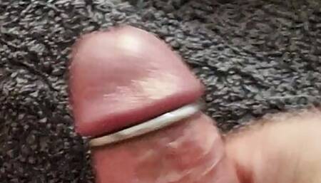 Playing with my uncut cock, ring around my glans. Squirting lube in my dick and jerking off until I come