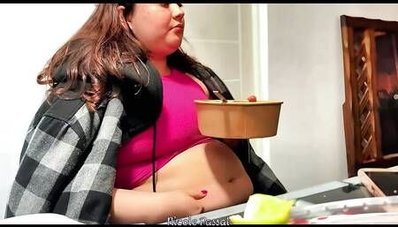 Cute Feedee Stuffing Her Face and Gaining Weight