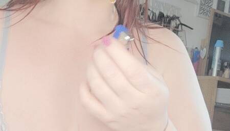 Hands free smoking deep drags close up