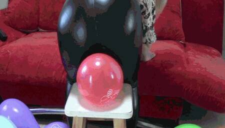 My leather ass blows up a lot air balloons with noise