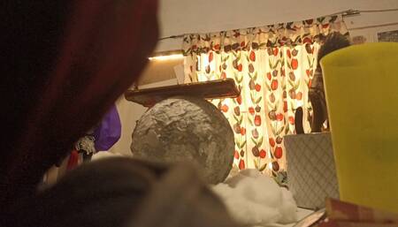 Chubby Wife Putting on Clothes in Bedroom