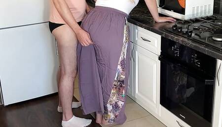 Stepmom with big tits squeezed his cock in her hand and took it in her mouth for this she got a dick in a big ass in anal
