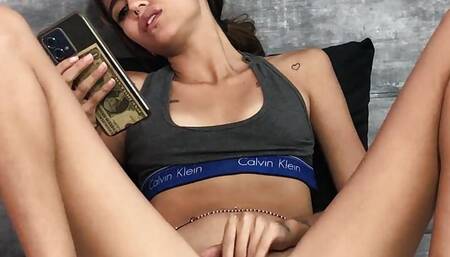 I find my stepsister masturbating on the couch and we end up having lesbian sex alone