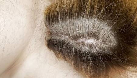 Big tits MILF ties up his one ball and jerks his cock with latex gloves.