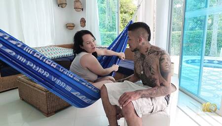 Anita fucks her stepbrother Thomas in the hammock