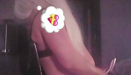 Sissy slut sits on dildo while rubbing her clitty