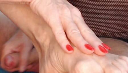 Strutting in Style: Long Feet, Nylons & Bold Red Nails! - 205
