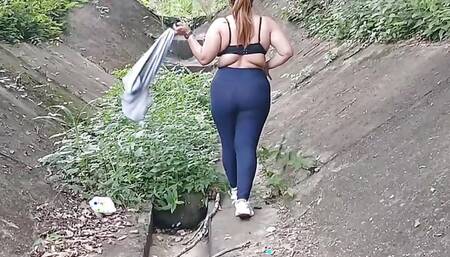 Big boob latina girl flashes her tits and ass outdoors