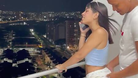 I Give My Shy Stepsister a Rich Fuck on the Balcony While She Talks to Her Boyfriend
