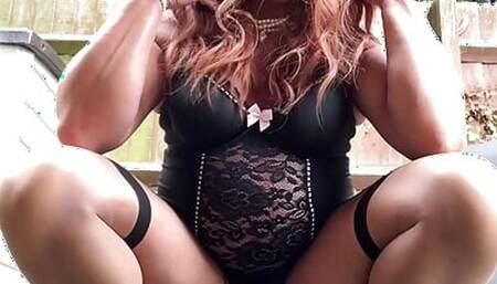 Amateur crossdresser Kellycd2022 sexy milf in black bodysuit  stockings and heels