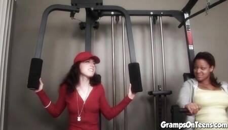 Petite gym slut fucks old man dick
