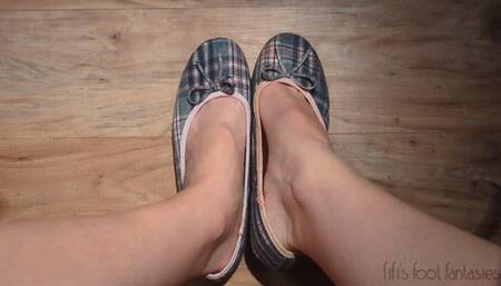 Fifi shoeplay in grey and pink plaid ballet flats then more shoeplay in black leather ballet flats *new*