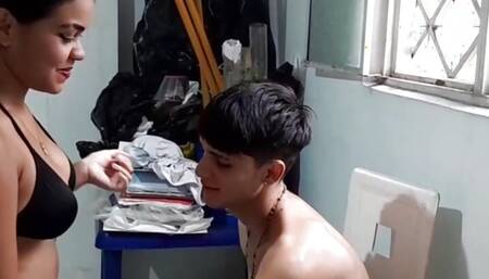 STEPSISTER IF YOU WANT CAN I HELP YOU DO THE CLEANING? - Thank you stepbrother I'll give you a prize