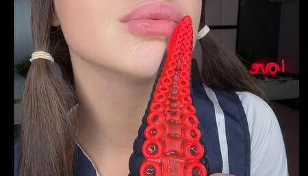 Violeta sucking deep and slobbering on a HUGE ALIEN TENTACLE