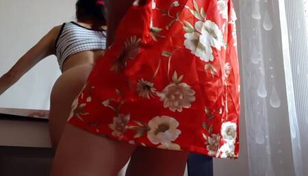 When my girlfriend went to the store, her stepmother fucks me very loudly and passionately - Lesbian-illusion