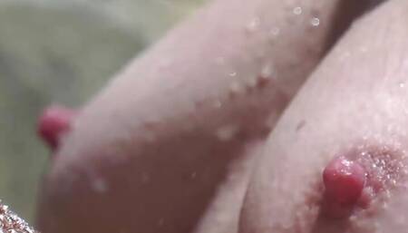 Blonde & brunette filmed in hot lesbian action under the outdoor shower