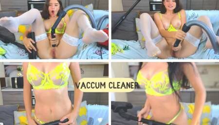 Alice Vacuums Her Pussy in Bright Green Lingerie