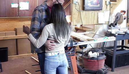 Tiny Black Teen Fucks Carpenter with Huge White Cock