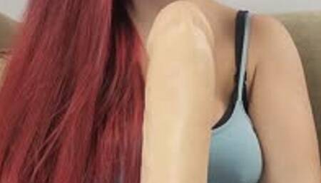 Stretching my creamy pregnant pussy with a HUGE 12inch dildo