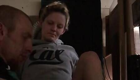 Tiny blonde spinner sucks a big cock and then rides it