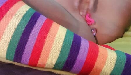 Check Out My Hot Wife, Pussy Pump First Time! Filling Her Pussy with Her Panties. Sexy Knee Socksd