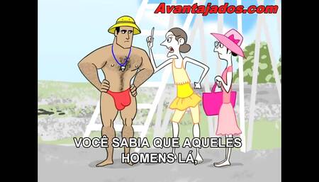 Gay Porn Cartoon on Nudist Beach