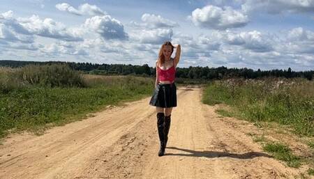 girl in high heels boots gets her boots dirty and talks about how sexy and beautiful it is