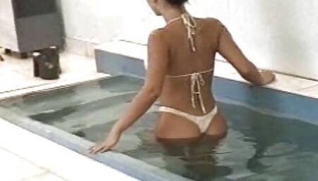 Hot French doll assfucked and facialized by the pool