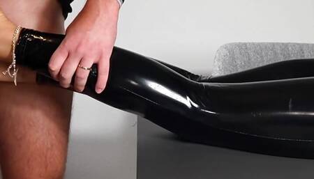 Dirty Talk Latex Footjob with Long Toenails Ends with Cum on Soles