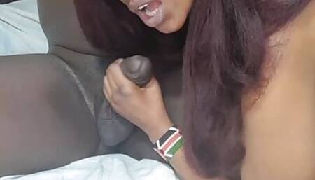 SHE LOVES SUCKING MY BBC COCK WHILE AM SITTED AND PLAYING WITH HER BOOBS