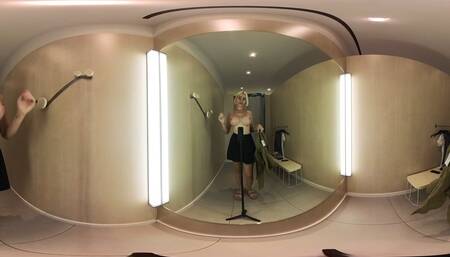 VR Try On Haul transparent clothes at the mall. Video VR 360 See thru clothes in fitting room. VR video with Alice Dali.