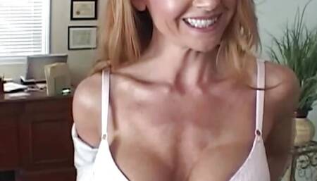 Redhead MILF Trisha Caresses Her Big Tits While Giving the Guy a Perfect Blowjob