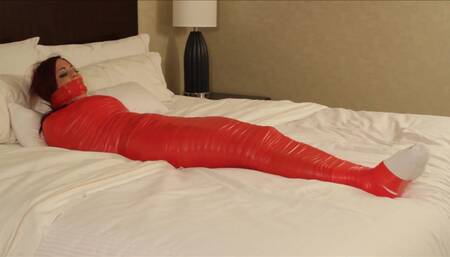 Duct Tape Mummified Brunette: He Even Tied My Toes!