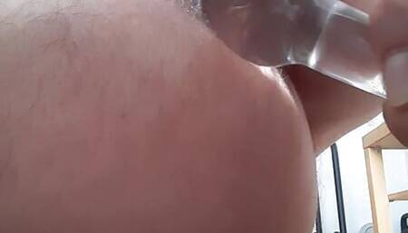 Stretch my asshole with glass prostate dildo and deep in ass