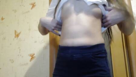 Young student teases you with  body