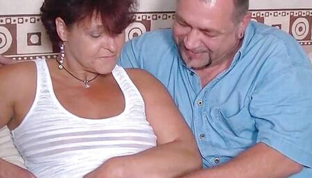 German wife tries her first threesome with a mature woman