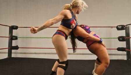 Blonde wrestler with strong moves and submission holds