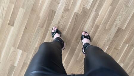 Walking in 7-inch heels.