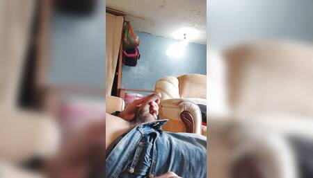 MASTURBATING MY COCK IN THE LIVING ROOM