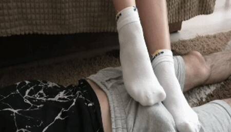 Footjob in white socks f