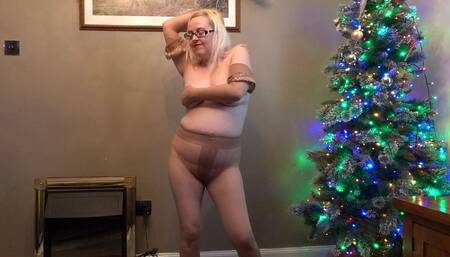 Playing Wearing Tan Stockings and Pantyhose