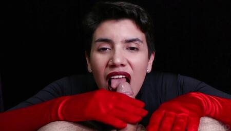 Cum on Red Opera Gloves