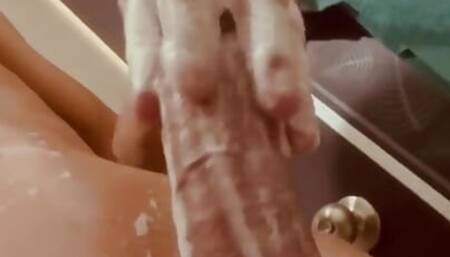 playng with indian big cock in the washroom