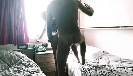 Amazing Ferry Room Fuck on Lingerie... and People Outside Seeng in the Room