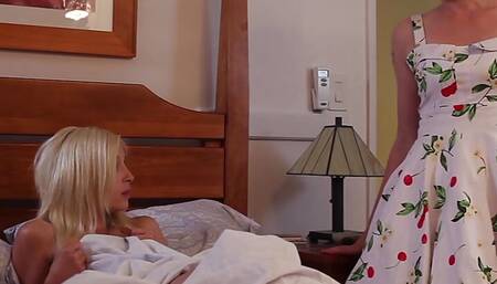 Hot lesbian sex ends in a threesome women only