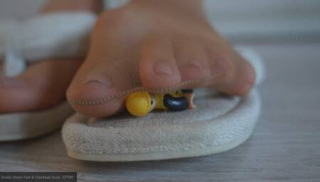 Tiny Slave caught between my nylon stinky foot and sandal while trampling his face as giantess 4k