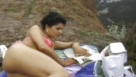 Stunning French Woman Dildoing Her Hairy Twat Outdoors